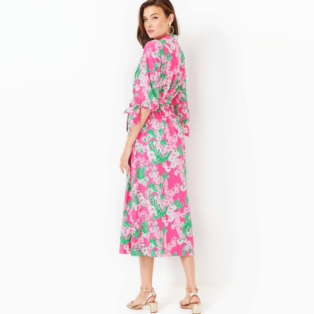 Lilly Pulitzer  Amrita Cotton Midi Shirtdress Roxie Pink Worth A Look - Picture 2 of 10